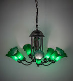 24"W Green Tiffany Pond Lily 7 Lt Chandelier