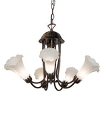 24"W White Tiffany Pond Lily 7 Lt Chandelier