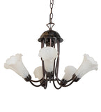 24"W White Tiffany Pond Lily 7 Lt Chandelier