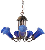 24"W Blue Tiffany Pond Lily 7 Lt Chandelier
