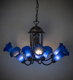 24"W Blue Tiffany Pond Lily 7 Lt Chandelier