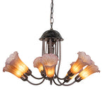 24"W Amber/Purple Tiffany Pond Lily 7 Lt Chandelier