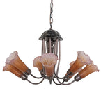 24"W Amber/Purple Tiffany Pond Lily 7 Lt Chandelier