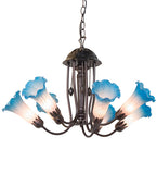24"W Pink/Blue Tiffany Pond Lily 7 Lt Chandelier
