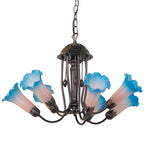 24"W Pink/Blue Tiffany Pond Lily 7 Lt Chandelier