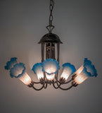 24"W Pink/Blue Tiffany Pond Lily 7 Lt Chandelier