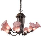 24"W Purple Tiffany Pond Lily 7 Lt Chandelier