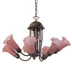 24"W Purple Tiffany Pond Lily 7 Lt Chandelier