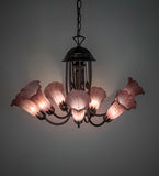 24"W Purple Tiffany Pond Lily 7 Lt Chandelier