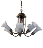 24"W Gray Tiffany Pond Lily 7 Lt Chandelier