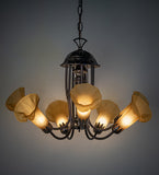 24"W Amber Tiffany Pond Lily 7 Lt Chandelier