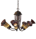 24"W Stained Glass Honey & Red Pond Lily 7 Lt Chandelier