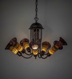 24"W Stained Glass Honey & Red Pond Lily 7 Lt Chandelier