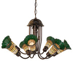 24"W Stained Glass Honey & Green Pond Lily 7 Lt Chandelier