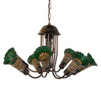 24"W Stained Glass Honey & Green Pond Lily 7 Lt Chandelier