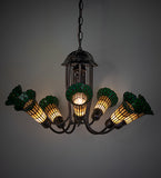 24"W Stained Glass Honey & Green Pond Lily 7 Lt Chandelier