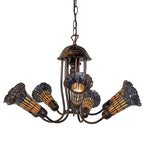 24"W Stained Glass Honey & Purple Pond Lily 7 Lt Chandelier