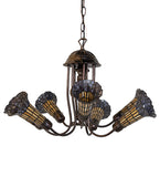 24"W Stained Glass Honey & Purple Pond Lily 7 Lt Chandelier
