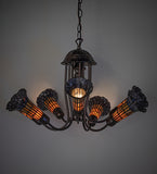 24"W Stained Glass Honey & Purple Pond Lily 7 Lt Chandelier