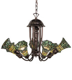 24"W Stained Glass Green Pond Lily 7 Lt Chandelier
