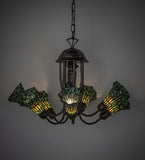 24"W Stained Glass Green Pond Lily 7 Lt Chandelier