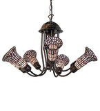 24"W Stained Glass Pink Pond Lily 7 Lt Chandelier