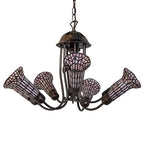 24"W Stained Glass Pink Pond Lily 7 Lt Chandelier