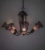 24"W Stained Glass Pink Pond Lily 7 Lt Chandelier
