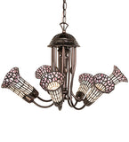 24"W Stained Glass Pink & White Pond Lily 7 Lt Chandelier