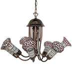 24"W Stained Glass Pink & White Pond Lily 7 Lt Chandelier