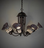24"W Stained Glass Pink & White Pond Lily 7 Lt Chandelier