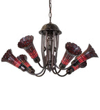 24"W Stained Glass Ruby Red  Pond Lily 7 Lt Chandelier