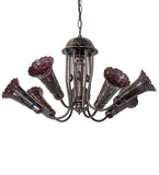 24"W Stained Glass Ruby Red  Pond Lily 7 Lt Chandelier
