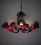 24"W Stained Glass Ruby Red  Pond Lily 7 Lt Chandelier