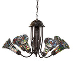24 W Stained Glass Multicolored Pond Lily 7 Lt Chandelier
