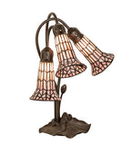 16"H Pink Stained Glass Pond Lily 3 Lt Table Lamp