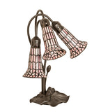 16"H Pink Stained Glass Pond Lily 3 Lt Table Lamp