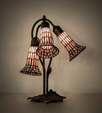 16"H Pink Stained Glass Pond Lily 3 Lt Table Lamp