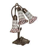 16"H Stained Glass Pink & White Pond Lily 3 Light Accent Lamp