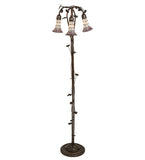 58"H Stained Glass Pink & White Pond Lily 3 Lt Floor Lamp