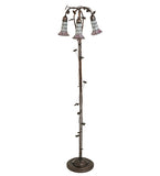 58"H Stained Glass Pink & White Pond Lily 3 Lt Floor Lamp
