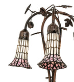 58"H Stained Glass Pink & White Pond Lily 3 Lt Floor Lamp