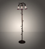 58"H Stained Glass Pink & White Pond Lily 3 Lt Floor Lamp