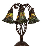 19"H Stained Glass Green Pond Lily 6 Lt Table Lamp