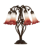 19"H Pink/White Tiffany Pond Lily 6 Lt Table Lamp
