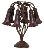 19"H Red Pond Lily Stained Glass 6 Lt Table Lamp