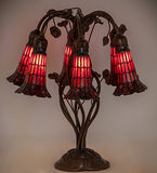 19"H Red Pond Lily Stained Glass 6 Lt Table Lamp