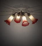 19"W Seafoam/Cranberry Tiffany Pond Lily 4 Lt Fan Light