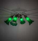 9"W Green Tiffany Pond Lily 4 Lt Fan Light