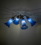 19"W Blue Tiffany Pond Lily 4 Lt Fan Light